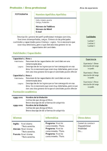Modelo de currículum en color verde