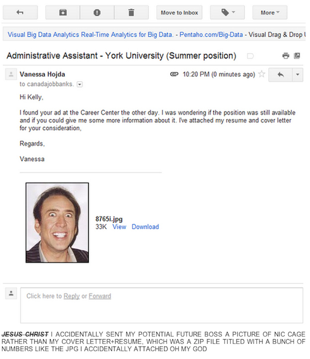 Equivocarse al enviar tu CV y adjuntar una foto de Nicholas Cage en su lugar no tiene precio... XD